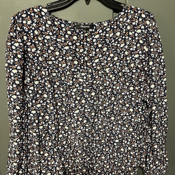 Madewell Floral Print Blouse - Navy and White - Picture 3 of 8